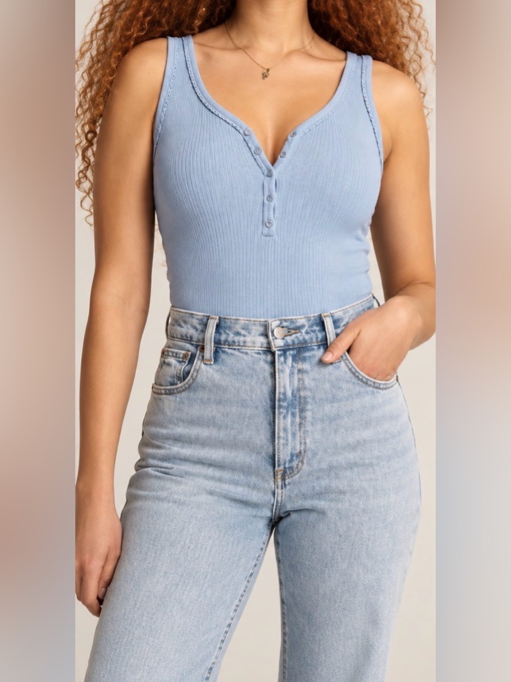 Abercrombie & Fitch Women’s Blue Ribbed Sleeveless Henley Bodysuit, Size XL